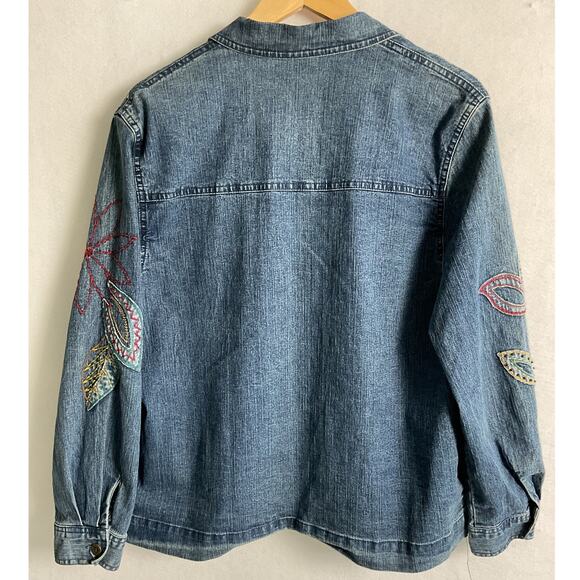 Alfred Dunner Petite Embroidered Floral Denim Jacket 12P Dark Wash - Picture 2 of 11